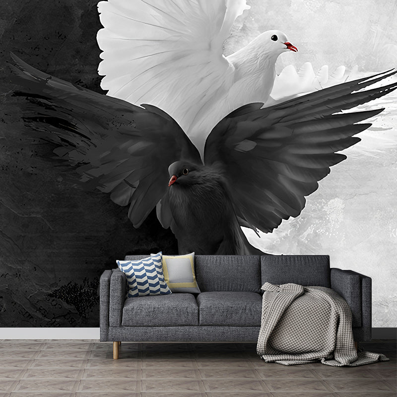 Illustration Pigeon Murals Wallpaper for Dining Room Decoration, Black and White, Custom Made