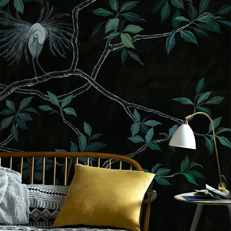 Waterproof Peacock and Tree Murals Asian Non-Woven Fabric Wall Art, Made to Measure