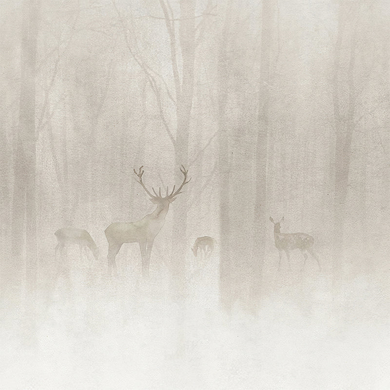 Whole Animal Mural for Bathroom Foggy Forest Deer Patterned Wall Art in Grey, Moisture Resistant