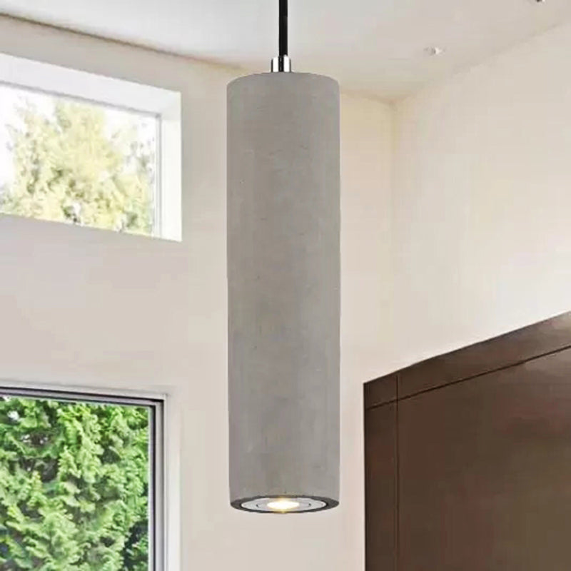 10"/19.5" Tube Pendant Lighting in Nordic Style Cement 1 Light Grey Hanging Ceiling Light in Warm/White Light