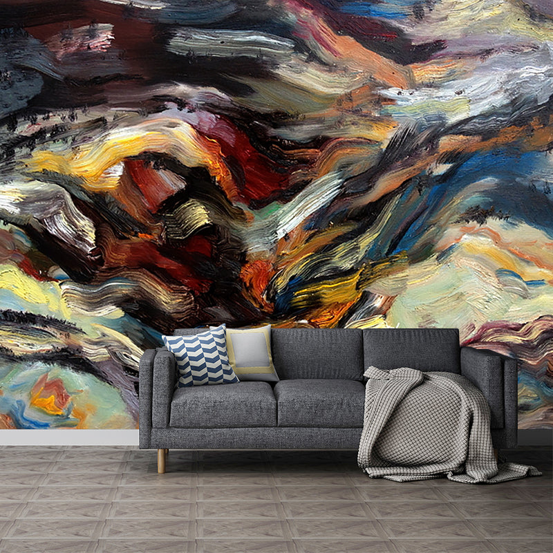 Abstract Brush Stroke Mural Wallpaper Modern Non-Woven Fabric Wall Art in Black-Brown