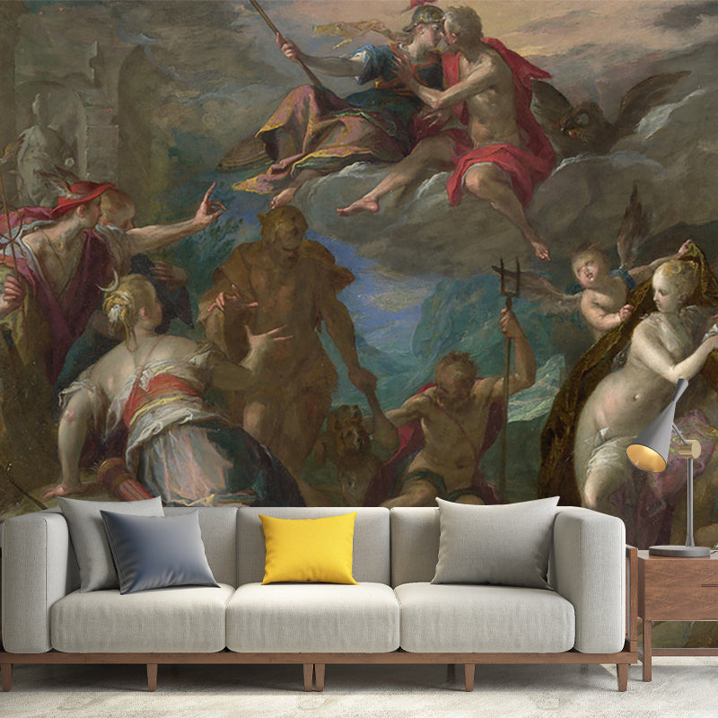 Custom Religious Wall Paper Murals Antique The Amazement of the Gods Pattern Wall Decor in Brown