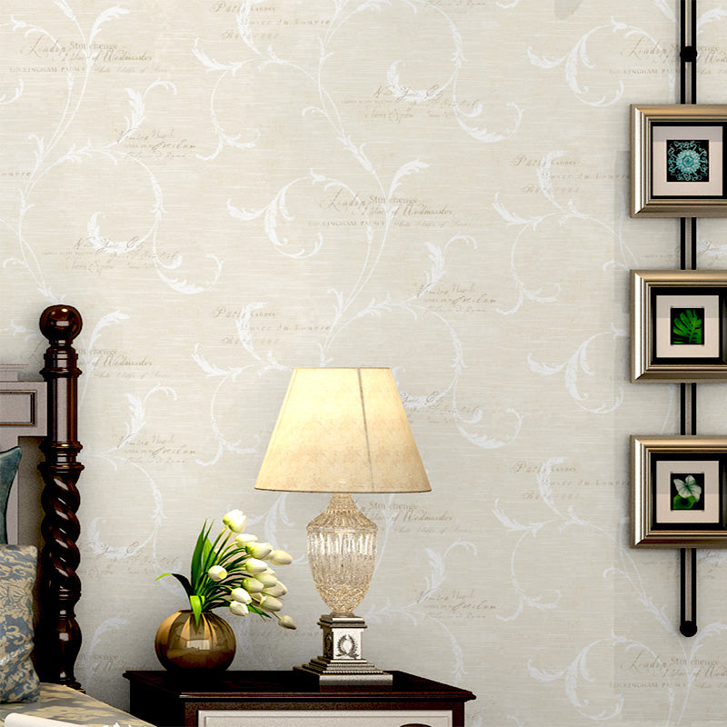 Feather and Script Print Wallpaper Minimalist Moisture Resistant Living Room Wall Covering, 57.1-sq ft