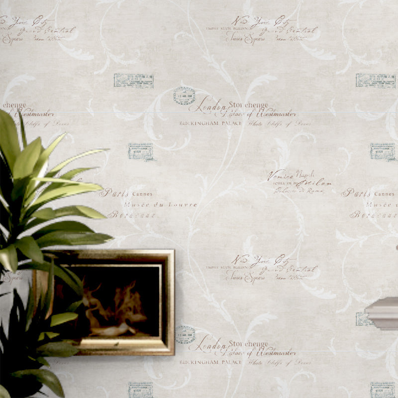 Feather and Script Print Wallpaper Minimalist Moisture Resistant Living Room Wall Covering, 57.1-sq ft