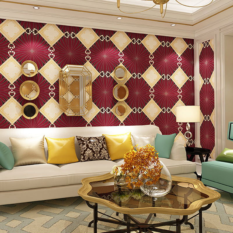 Boho-Chic Geo Lattice Wallpaper Roll Bright Color Moisture Resistant Wall Art for Accent Wall