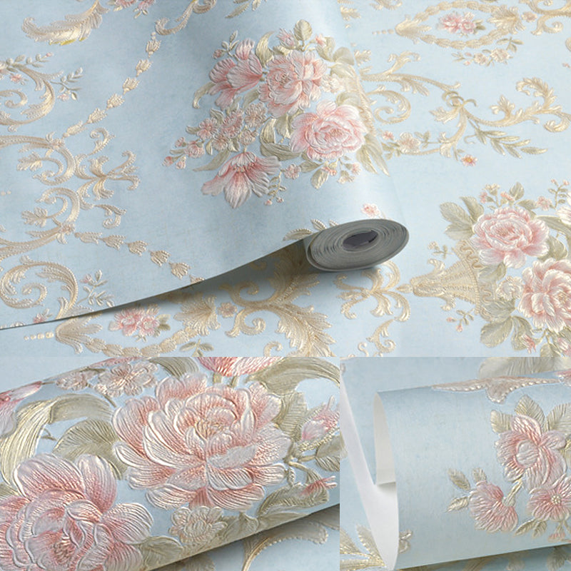 Removable Peony Flower Wallpaper Farmhouse Non-Woven Fabric Wall Art in Pastel Color, Self-Stick