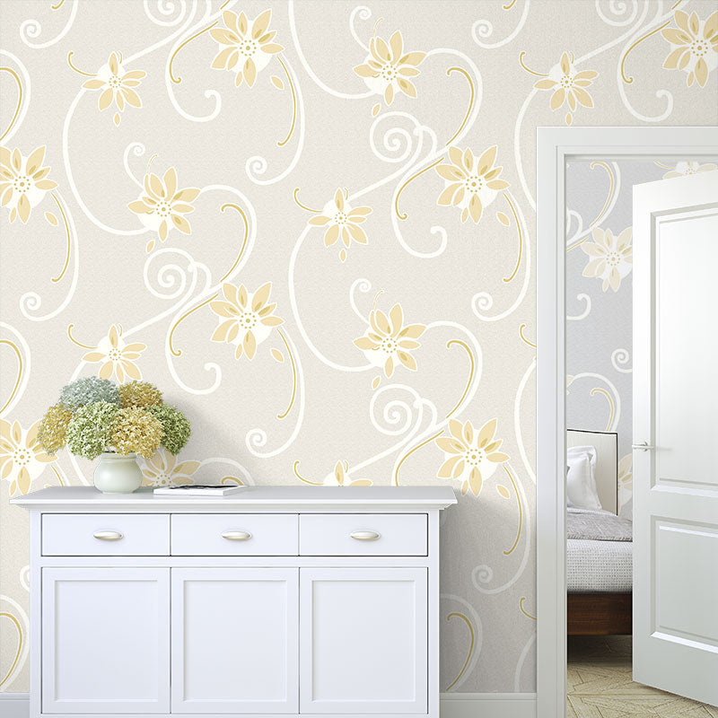 Farmhouse Pastel Color Flock Wallpaper Embossed Swirling Flower Non-Pasted Wall Art
