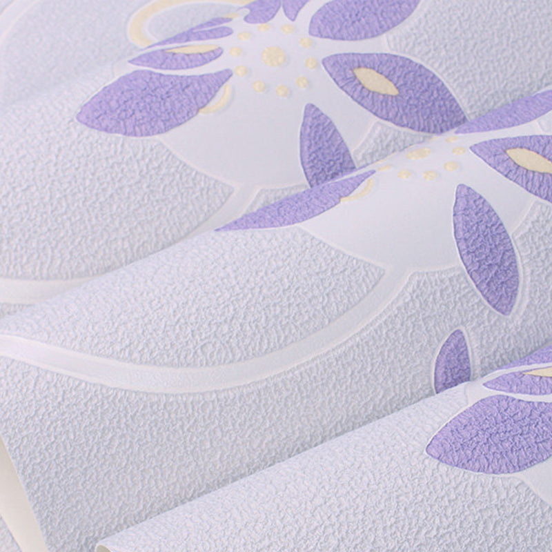 Farmhouse Pastel Color Flock Wallpaper Embossed Swirling Flower Non-Pasted Wall Art