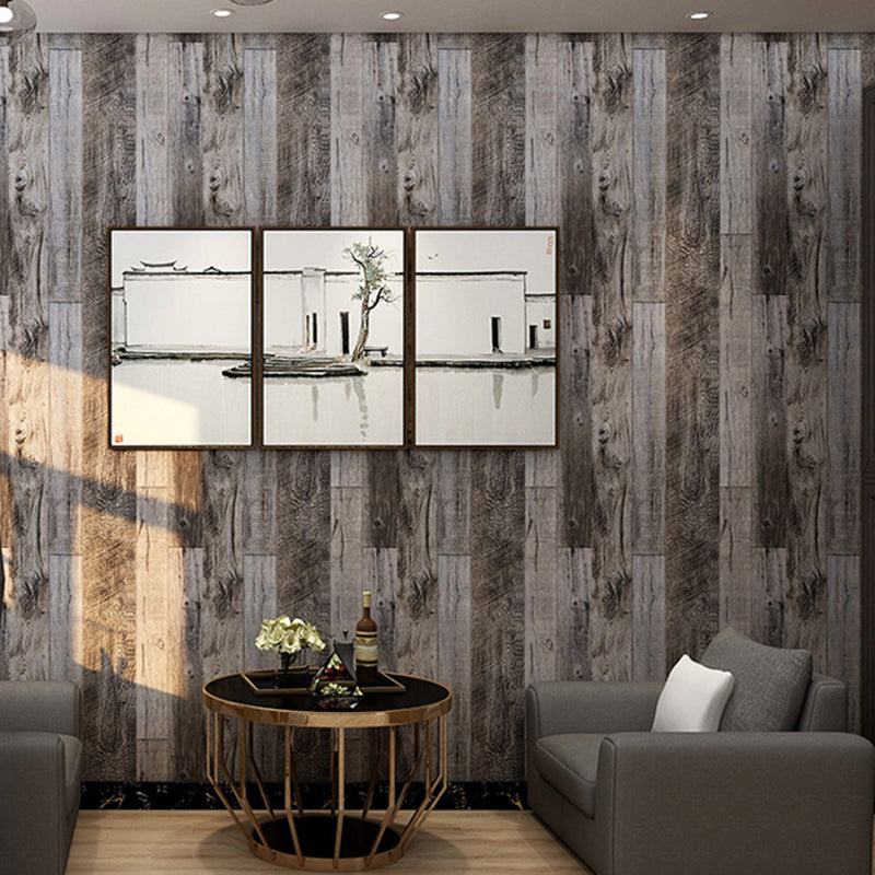 Temporary Adhesive Wallpaper Wood Effect Dark Color Industrial Plaster Wall Art for Living Room