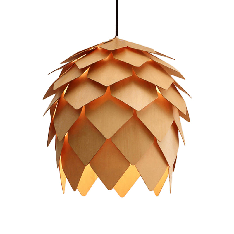 10"/12" W Pinecone Pendant Lighting Lodge Style Wood 1 Light Dining Room Adjustable Ceiling Light Fixture in Beige