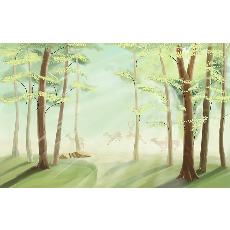 Large Forest Wall Mural Decal Green Non-Woven Fabric Wall Art, Waterproof, Custom Size