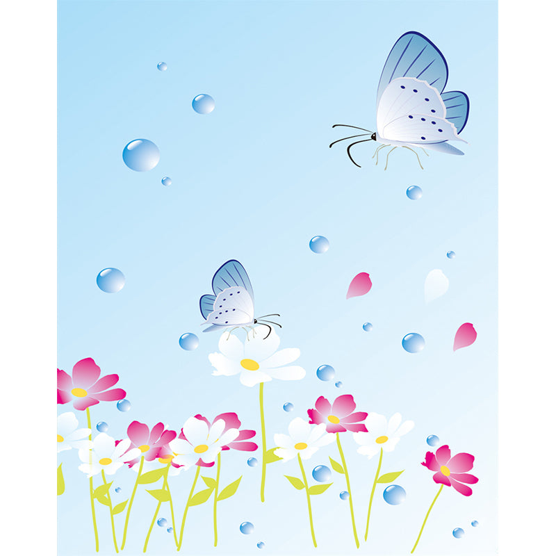 Butterfly on Flowers Wallpaper Murals Cartoon Waterproof Girls Room Wall Art, Optional Size