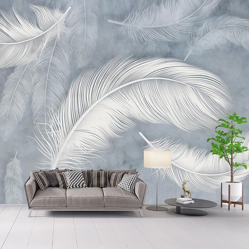 Illustration Feather Wall Paper Murals Full-Size Wall Covering for Accent Wall, Custom Made