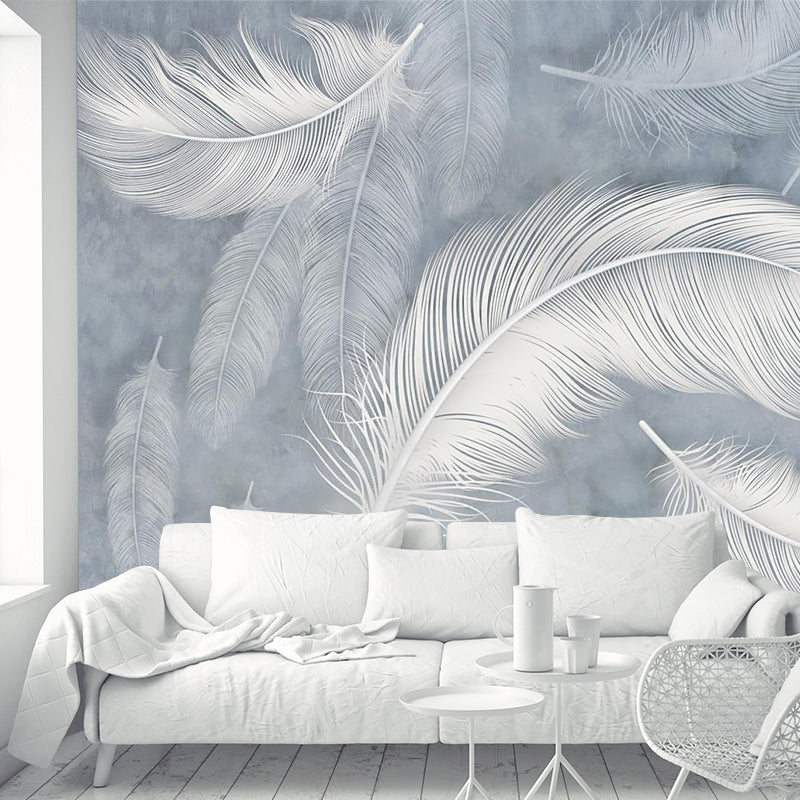 Illustration Feather Wall Paper Murals Full-Size Wall Covering for Accent Wall, Custom Made