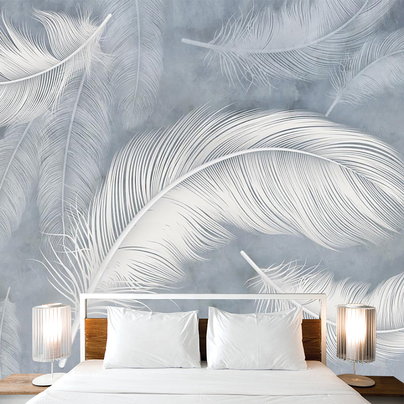 Illustration Feather Wall Paper Murals Full-Size Wall Covering for Accent Wall, Custom Made