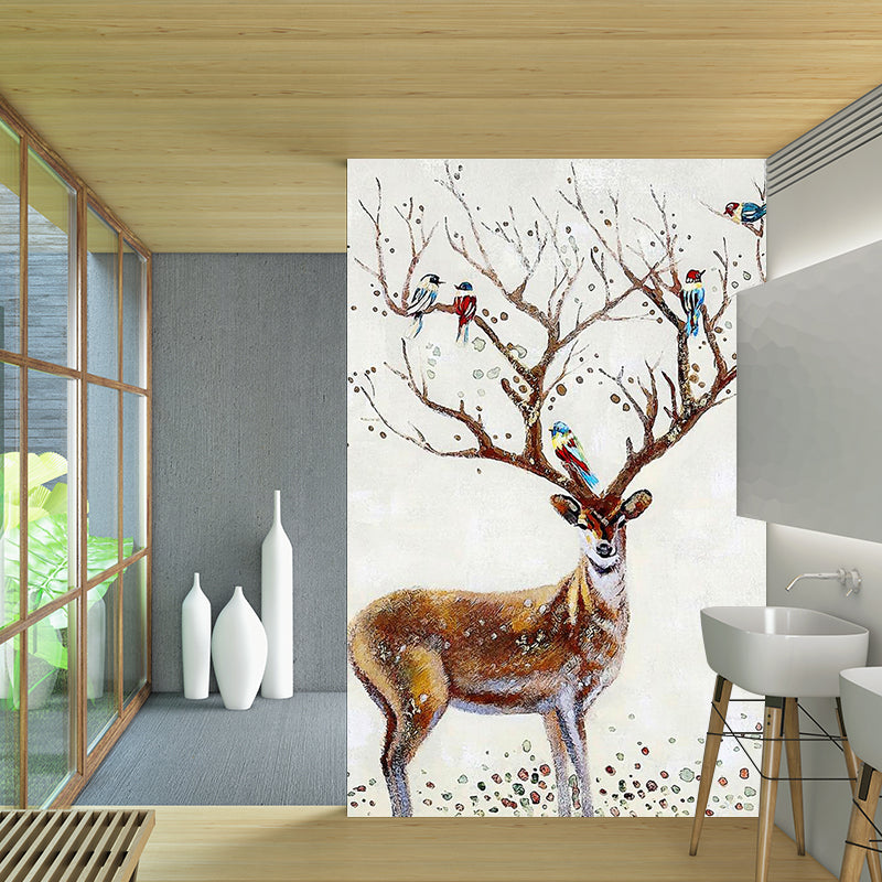 Modern Sika Deer Wall Murals for Decoration, Customize Size Available Wall Art in Brown
