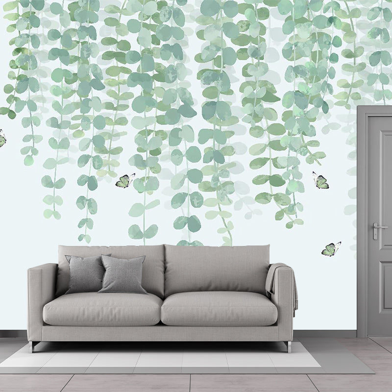 Modern Willow Branch Wall Mural Decal in Green and White Home Wall Decor, Full Size