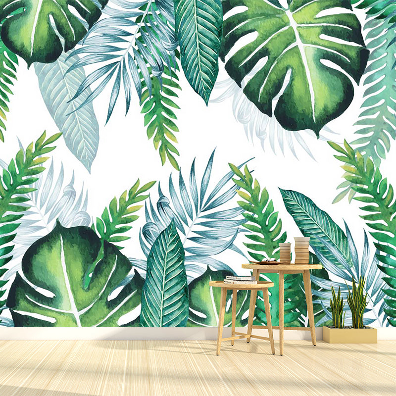 Green Leaves Mural Decal Plant Tropical Moisture Resistant Wall Covering for Bedroom