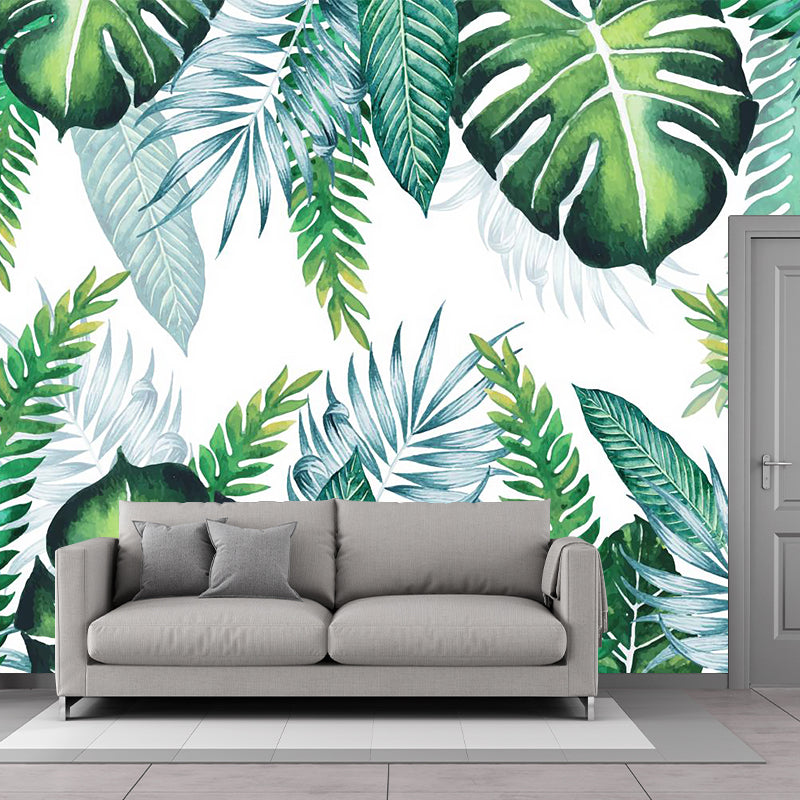 Green Leaves Mural Decal Plant Tropical Moisture Resistant Wall Covering for Bedroom