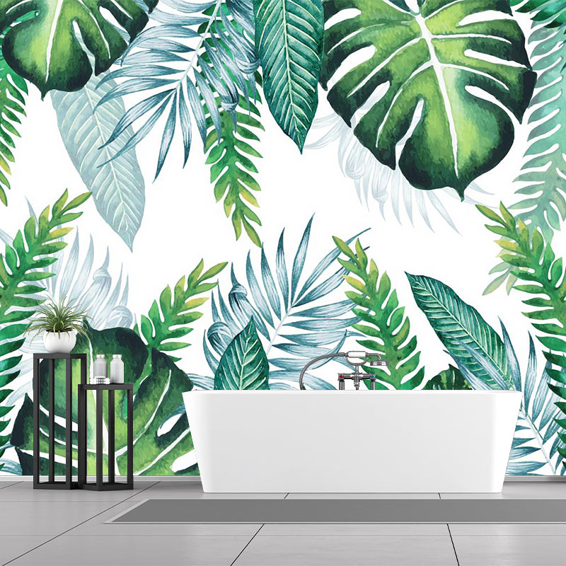 Green Leaves Mural Decal Plant Tropical Moisture Resistant Wall Covering for Bedroom