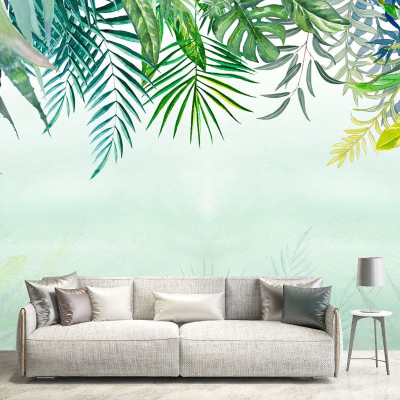 Plant Leaves Wall Murals Tropical Non-Woven Material Wall Art in Green, Waterproof