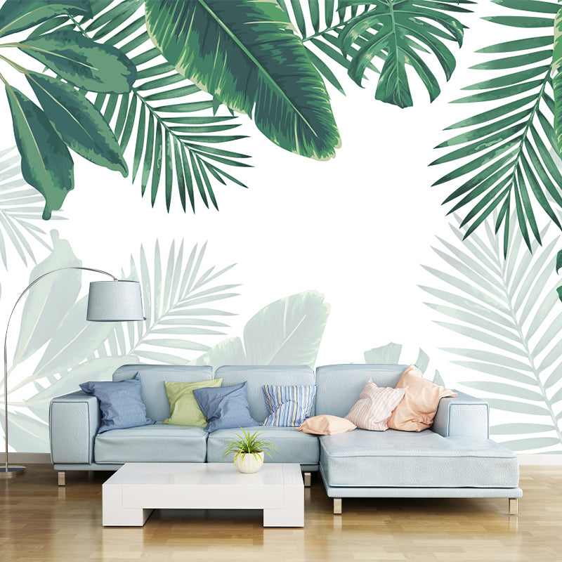Large Plant Wallpaper Mural Tropical Leaves Wall Decoration in Green for Dorm Room