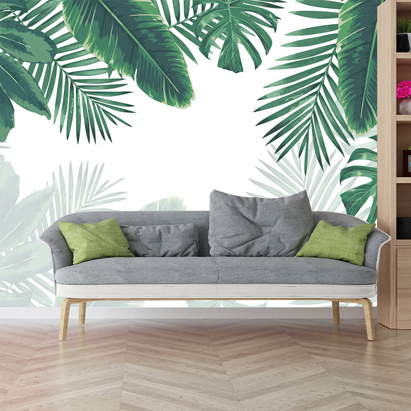 Large Plant Wallpaper Mural Tropical Leaves Wall Decoration in Green for Dorm Room