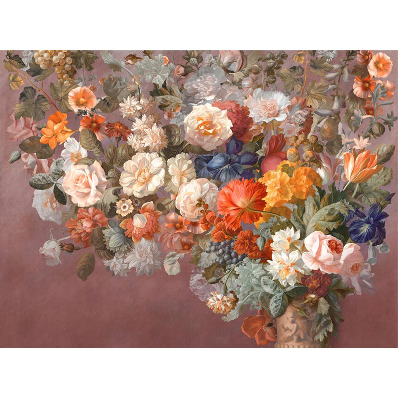 Modern Flowers Wall Murals Non-Woven Decorative Orange Pink Wall Covering for Fireplace