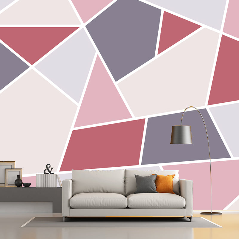 Full Size Geometry Wallpaper Mural Contemporary Tangram Wall Covering in Grey and Pink
