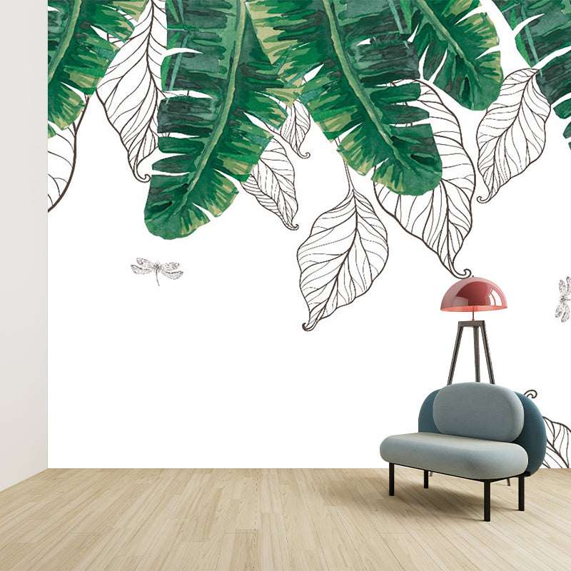 Illustration Banana Leaf Mural Wallpaper Whole Wall Covering for Bedroom, Personalized Size