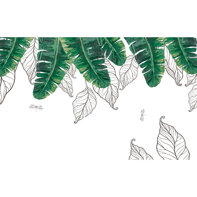 Illustration Banana Leaf Mural Wallpaper Whole Wall Covering for Bedroom, Personalized Size
