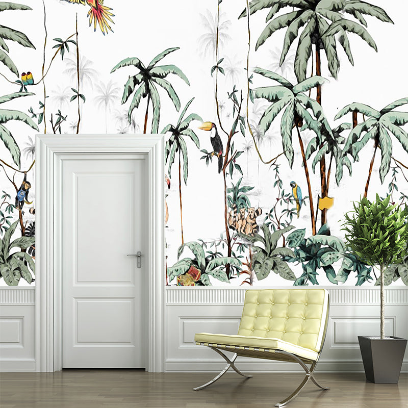 Personalized Illustration Tropix Murals with Flamingo in the Jungle Pattern in Green