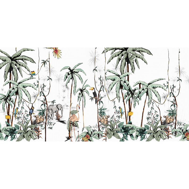 Personalized Illustration Tropix Murals with Flamingo in the Jungle Pattern in Green