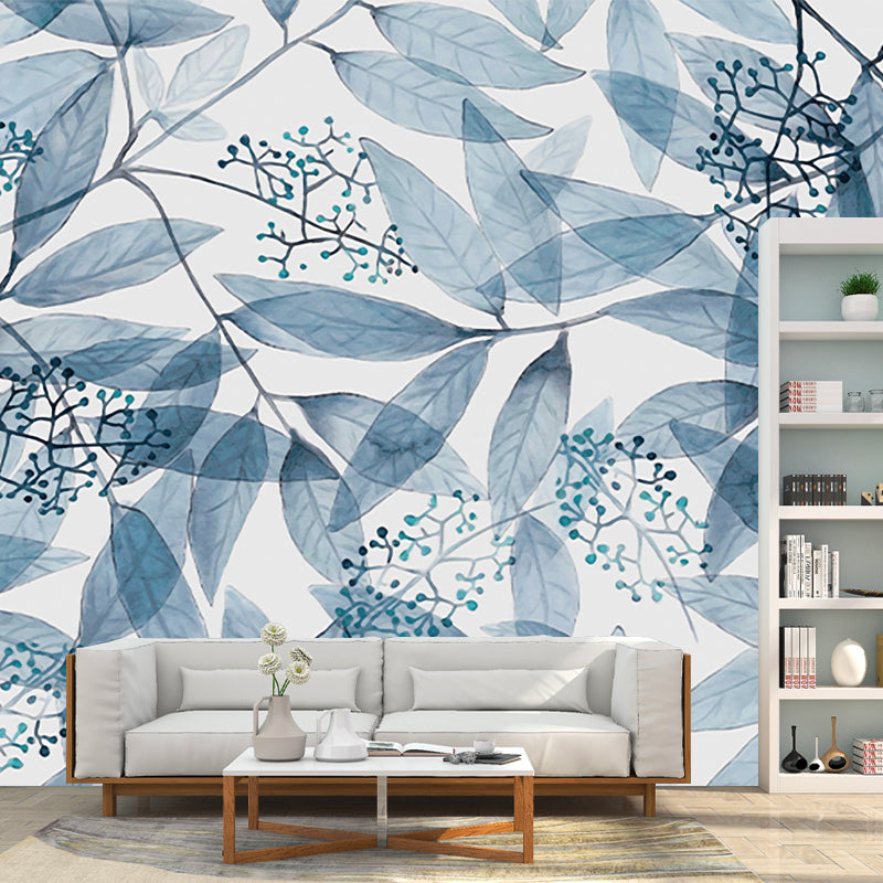 Blue and White Branch Murals for Wall Leaves Modern Water Resistant Home Wall Art