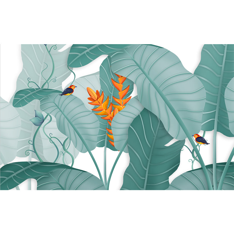 Tropics Plant Banana Leaves Mural Green Stain Resistant Wall Art for Living Room