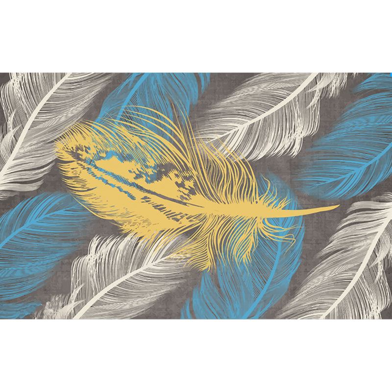 Yellow-Blue Feather Wallpaper Murals Moisture Resistant Modern Bedroom Wall Decor