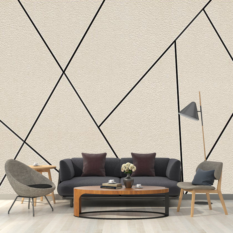 Black Lines Wall Paper Murals Geometric Minimalistic Waterproof Wall Decor for Bedroom