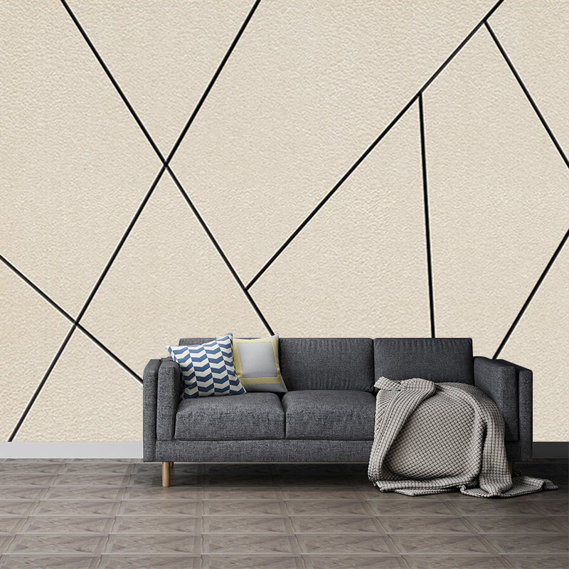 Black Lines Wall Paper Murals Geometric Minimalistic Waterproof Wall Decor for Bedroom