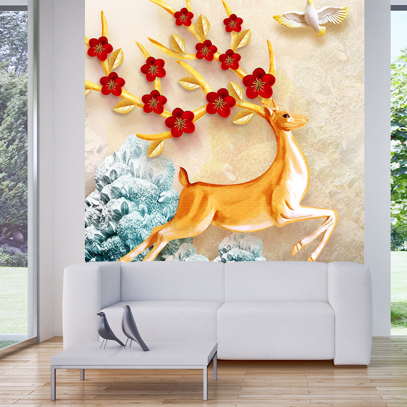 Illustration Stag Wall Murals Large Wall Art in Red-Yellow-Blue for Home Gallery, Made to Measure