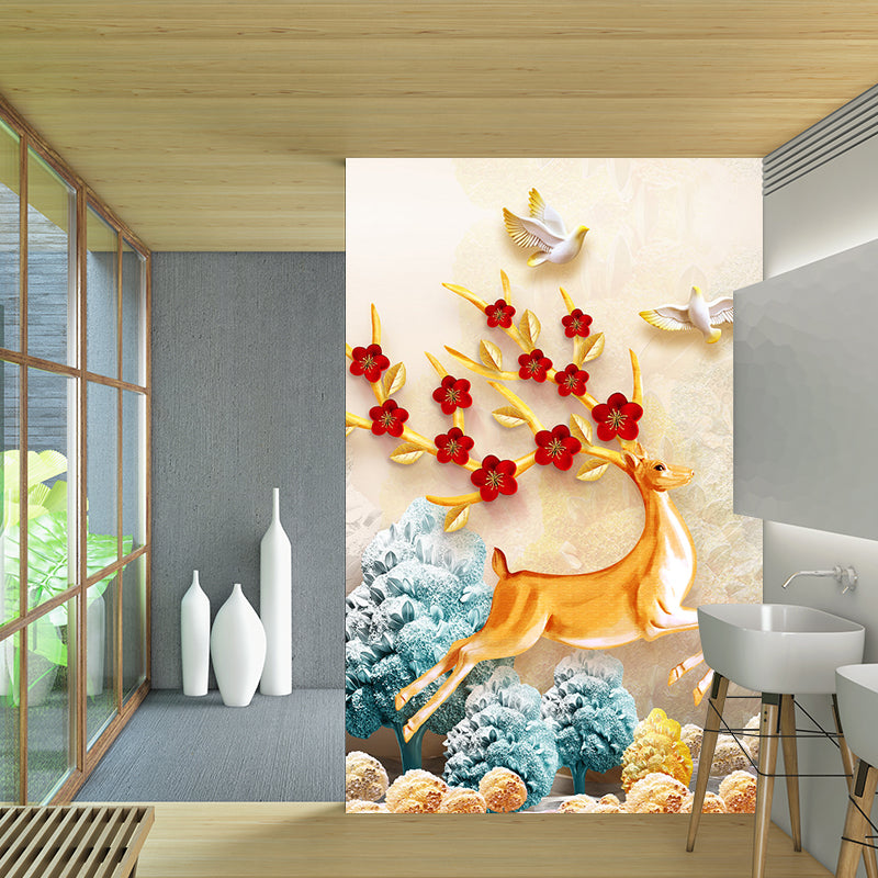 Illustration Stag Wall Murals Large Wall Art in Red-Yellow-Blue for Home Gallery, Made to Measure