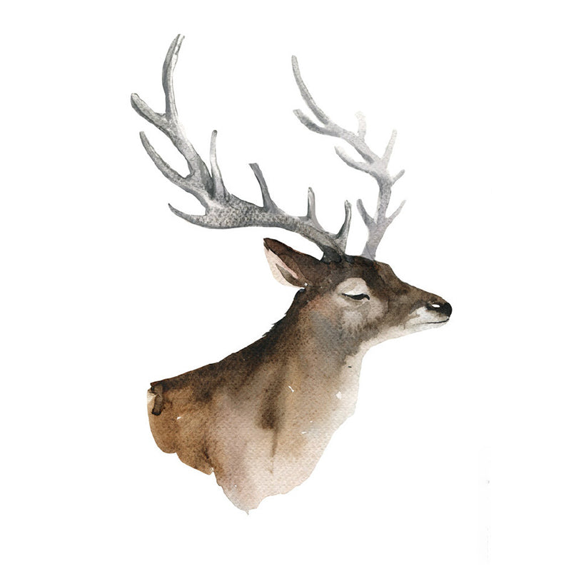 Brown Deer Head Painting Murals Wallpaper Stain-Resistant Wall Decoration for Living Room