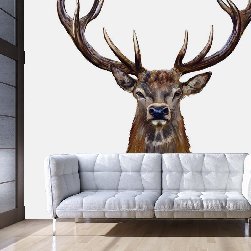 Scandinavian Male Deer Mural Decal Brown Living Room Wall Decor, Made to Measure