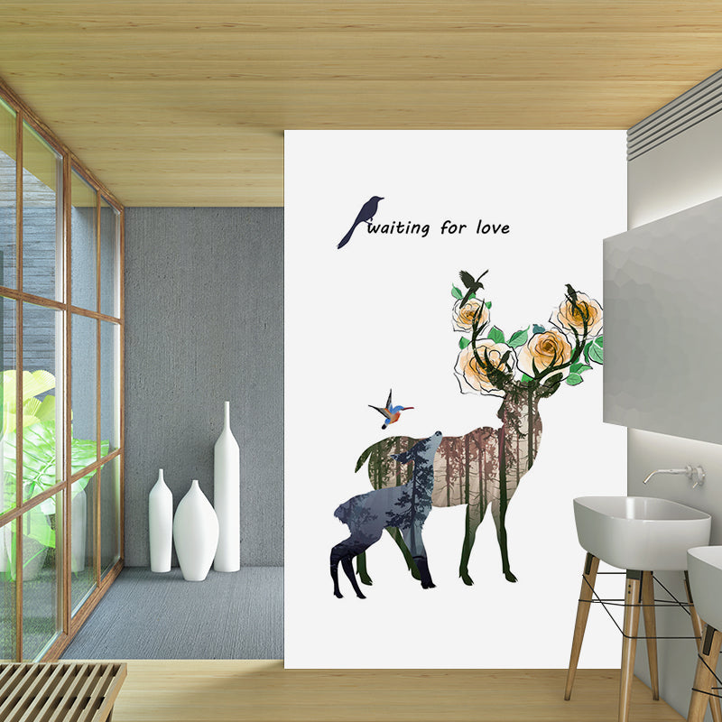 Modern Art Deers Wall Mural Brown Animal Wall Covering for Bedroom, Size Optional