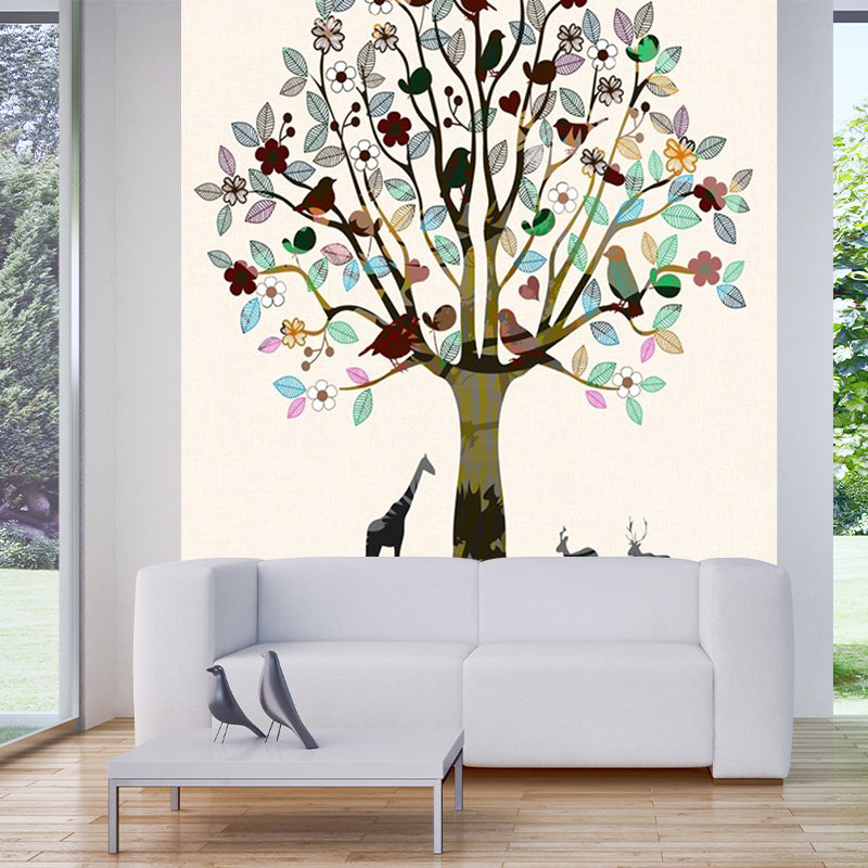 Tree and Animal Print Murals Brown Decorative Wall Art for Living Room, Custom-Made
