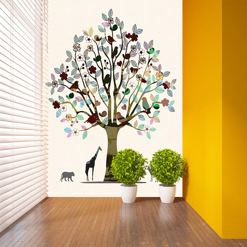 Tree and Animal Print Murals Brown Decorative Wall Art for Living Room, Custom-Made