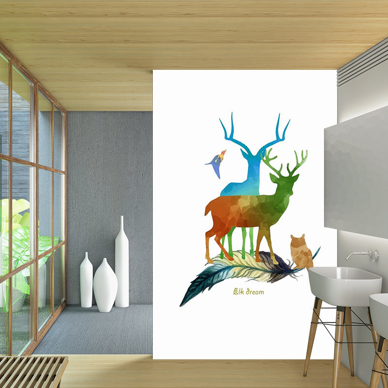 Aesthetics Deer Wall Decal Mural Red-Blue-Green Stain Resistant Wall Art for Bedroom