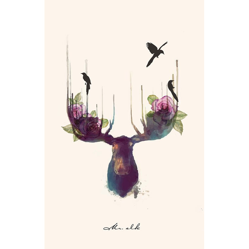Beautiful Purple-Blue Elk Mural Wallpaper for Bedroom Decoration, Made by Non-Woven Cloth