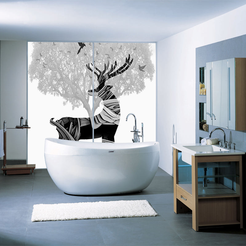 Black-White Artistic Mural Decal Full Size Deer and Tree Pattern Wall Covering for Bedroom