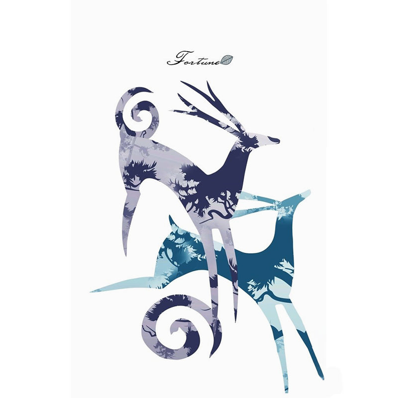 Whole Elk Painting Mural Wallpaper Blue and Purple Non-Woven Wall Decor, Stain Resistant, Custom-Print