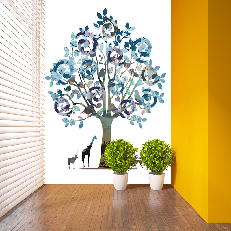 Tree Watercolor Plant Wallpaper Mural Contemporary Smooth Wall Art in Blue-Purple